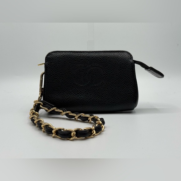 Authentic Chanel Caviar Leather Mini Pochette on Unbranded Added Wrist Strap - Picture 1 of 6
